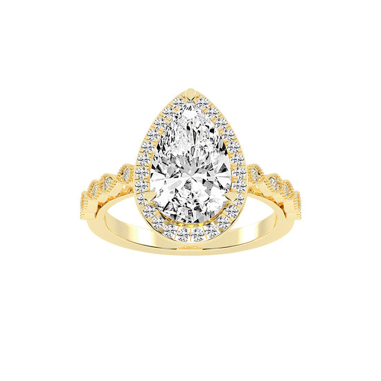 Haliviera Bezel Setting Pear Cut Halo Lab Diamond Ring