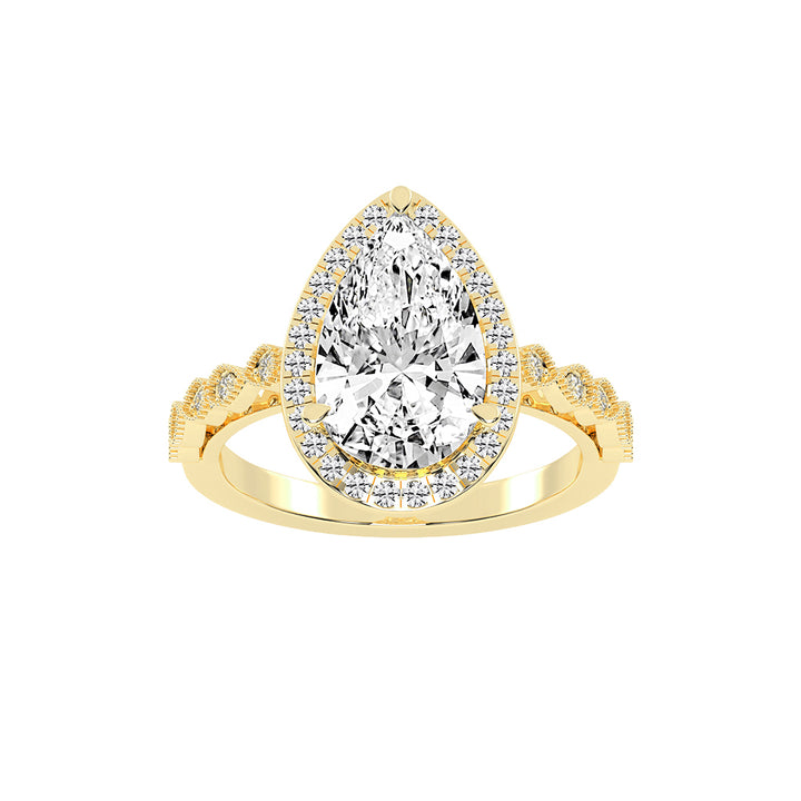 Haliviera Bezel Setting Pear Cut Halo Lab Diamond Ring