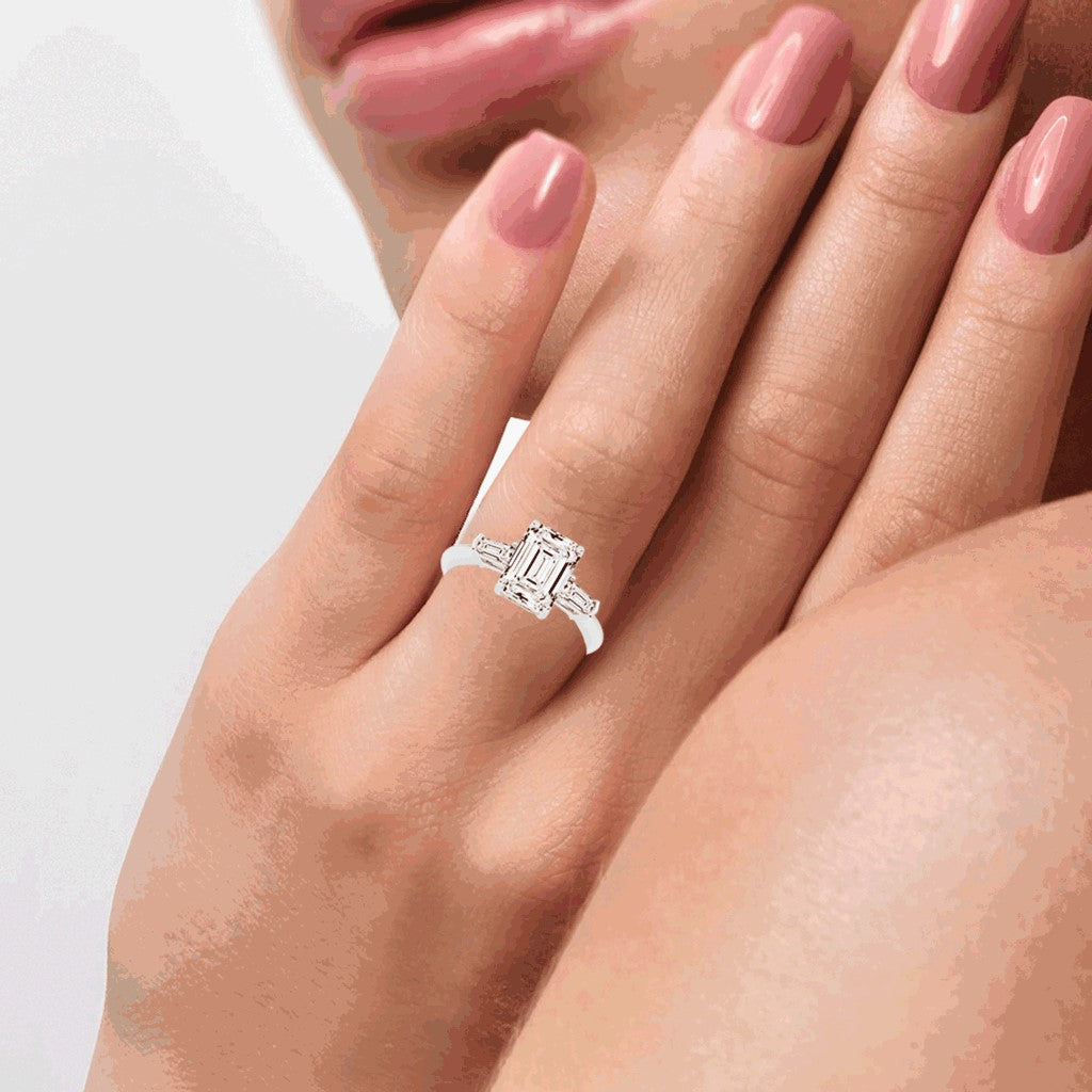 Trevalla Emerald Cut Three Stone Lab Diamond Ring
