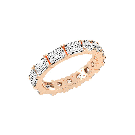 Zeloria Emerald & Round Cut Eternity Lab Diamond Ring