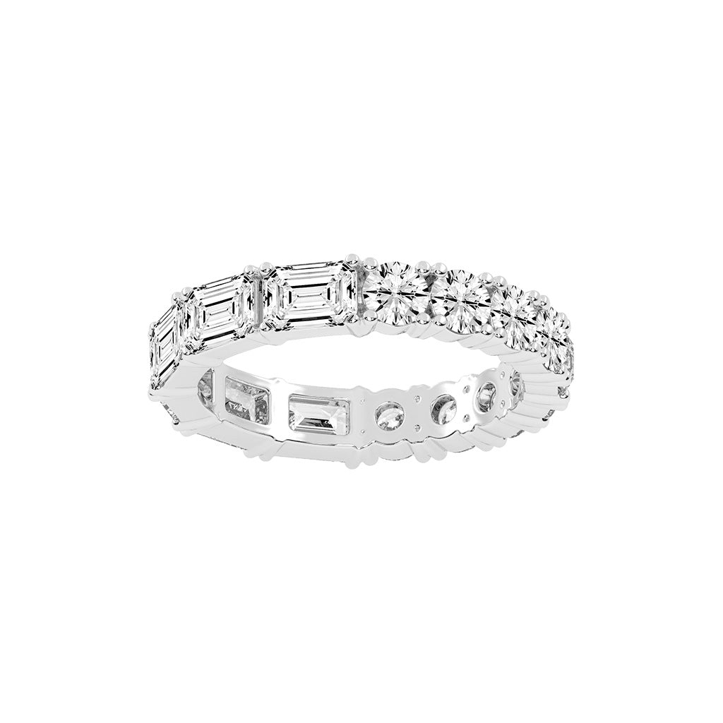 Zeloria Emerald & Round Cut Eternity Lab Diamond Ring