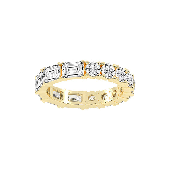 Zeloria Emerald & Round Cut Eternity Lab Diamond Ring