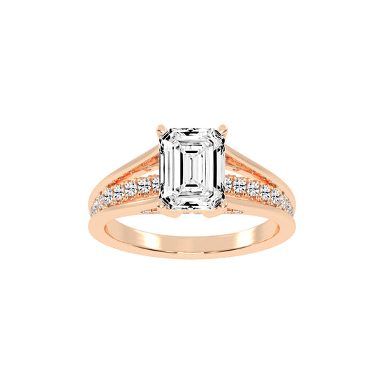Lumireve Split Shank Emerald Cut Classic Lab Diamond Ring