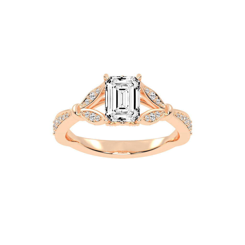 Crystenva Criss-Cross Emerald Cut Side Stone Lab Diamond Ring