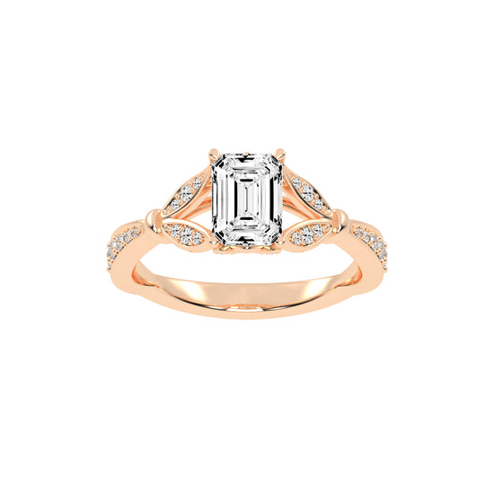 Crystenva Criss-Cross Emerald Cut Side Stone Lab Diamond Ring