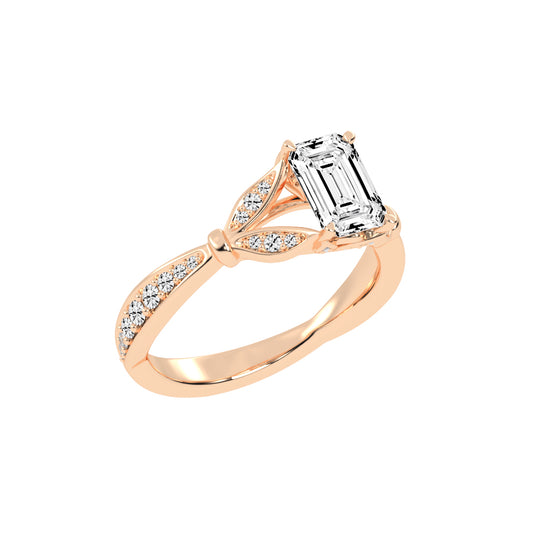 Crystenva Criss-Cross Emerald Cut Side Stone Lab Diamond Ring