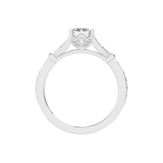 Crystenva Criss-Cross Emerald Cut Side Stone Lab Diamond Ring