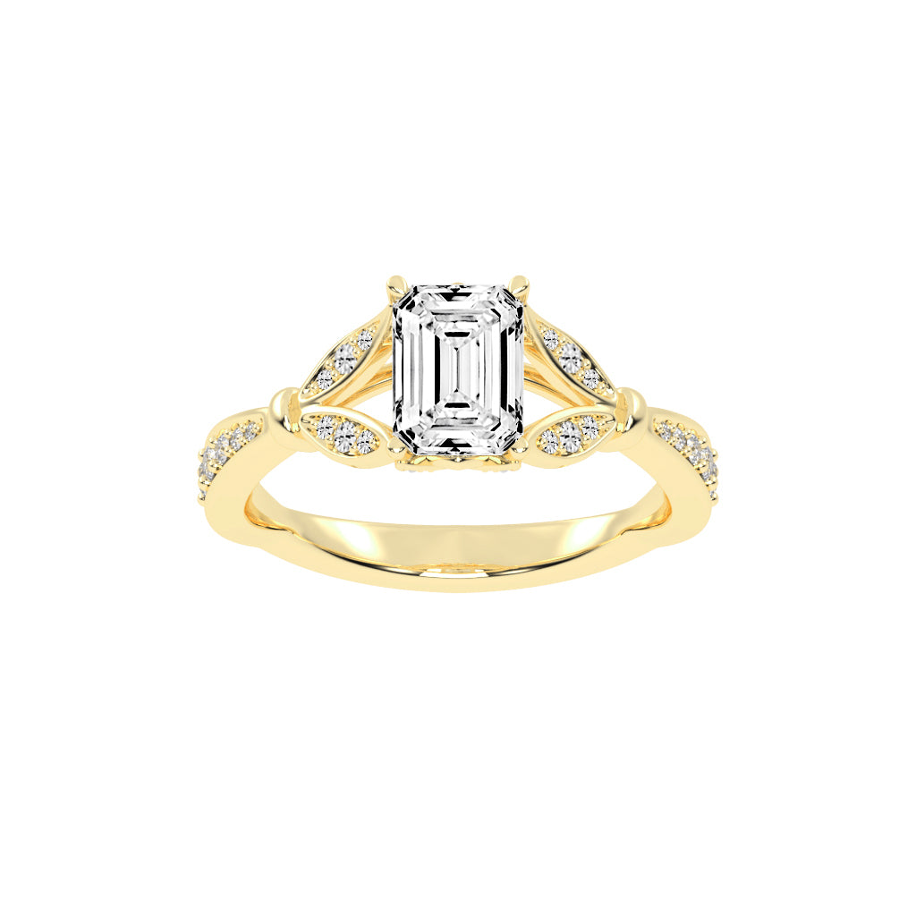 Crystenva Criss-Cross Emerald Cut Side Stone Lab Diamond Ring