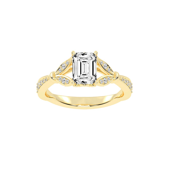 Crystenva Criss-Cross Emerald Cut Side Stone Lab Diamond Ring