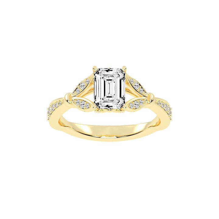 Crystenva Criss-Cross Emerald Cut Side Stone Lab Diamond Ring