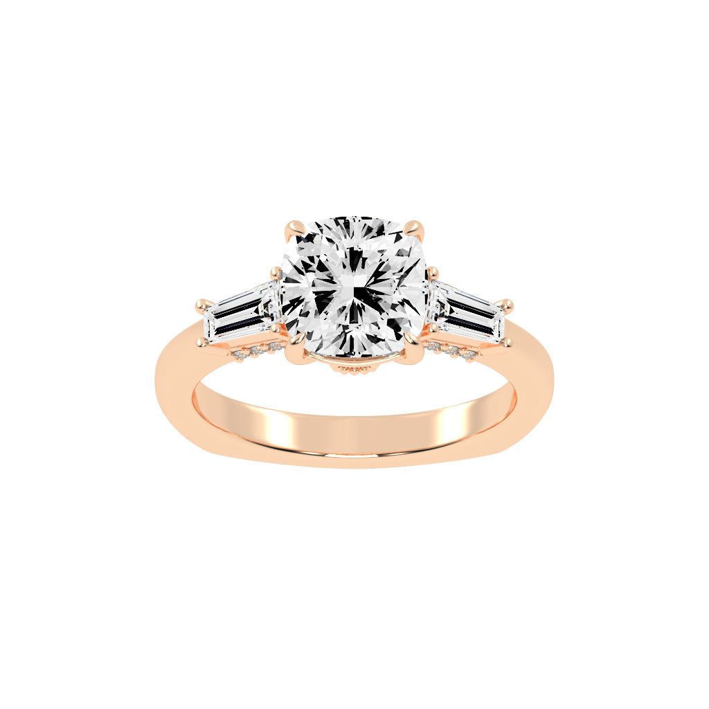 Diametrix Tapred Baguettes Cushion Cut Lab Diamond Ring