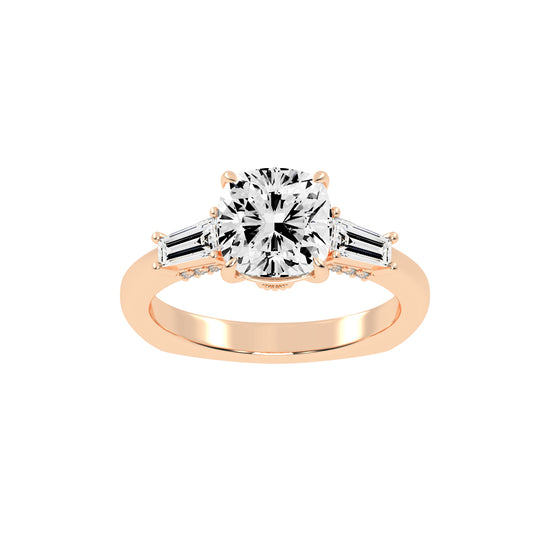 Diametrix Tapred Baguettes Cushion Cut Lab Diamond Ring