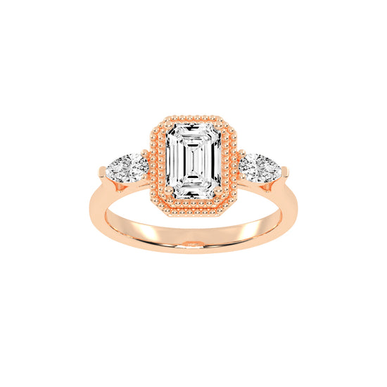 Halionne Four Prong Emerald Cut Halo Lab Diamond Ring