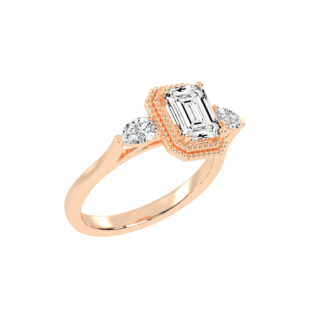 Halionne Four Prong Emerald Cut Halo Lab Diamond Ring
