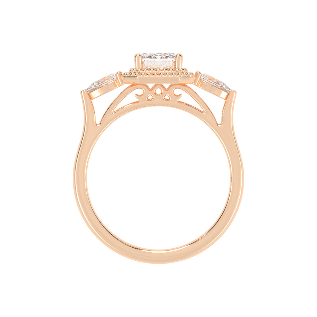 Halionne Four Prong Emerald Cut Halo Lab Diamond Ring