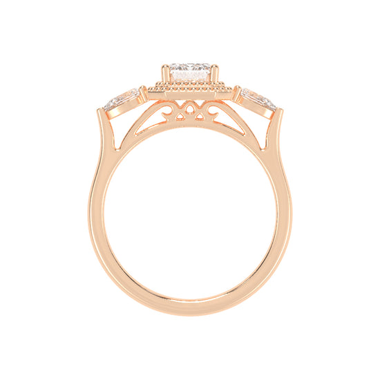 Halionne Four Prong Emerald Cut Halo Lab Diamond Ring