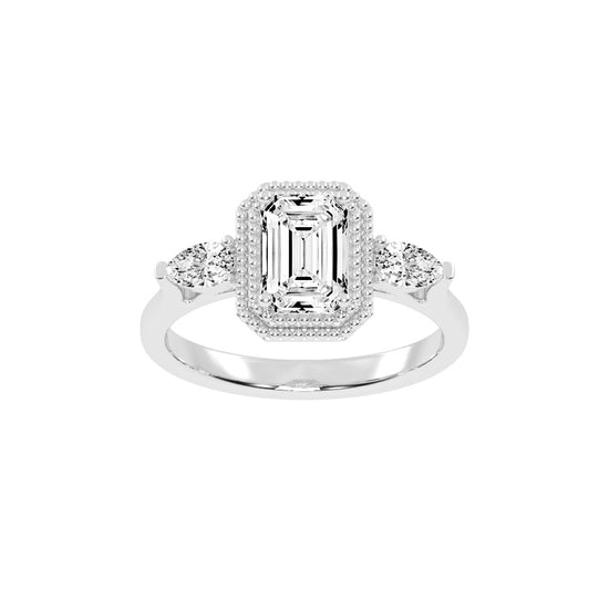 Halionne Four Prong Emerald Cut Halo Lab Diamond Ring