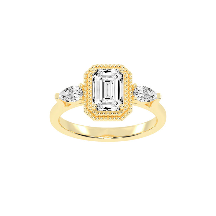 Halionne Four Prong Emerald Cut Halo Lab Diamond Ring