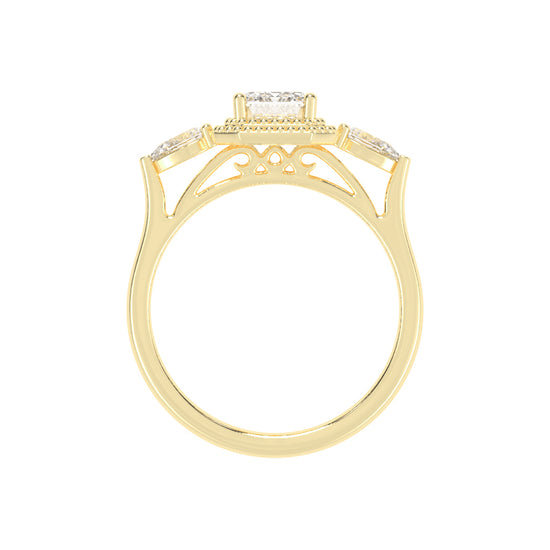 Halionne Four Prong Emerald Cut Halo Lab Diamond Ring