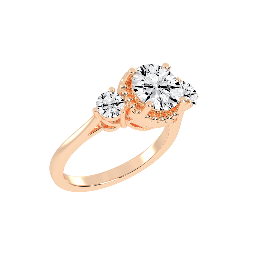 Halissara Tri Stone Round Cut Halo Lab Diamond Ring