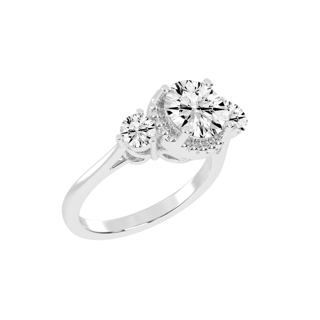 Halissara Tri Stone Round Cut Halo Lab Diamond Ring