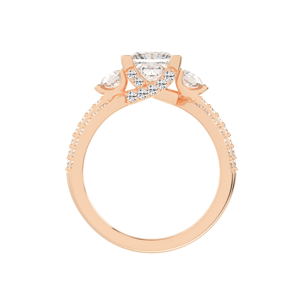 Diamalor Split Shank Princess Cut Side Stone Lab Diamond Ring