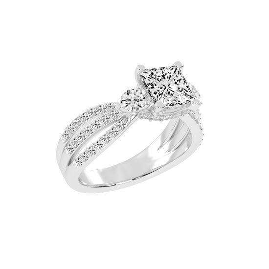 Diamalor Split Shank Princess Cut Side Stone Lab Diamond Ring