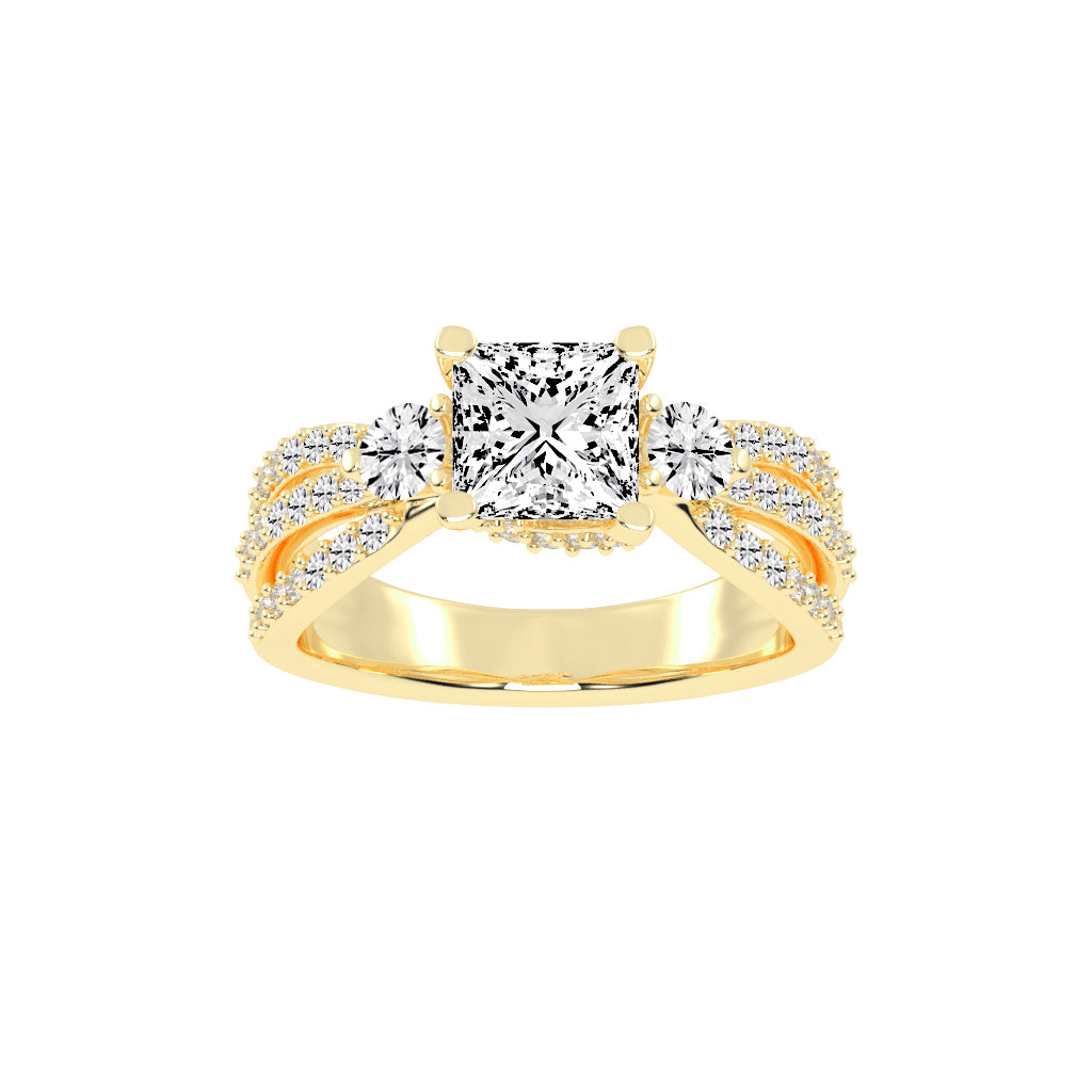 Diamalor Split Shank Princess Cut Side Stone Lab Diamond Ring