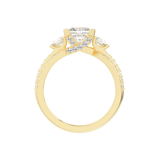 Diamalor Split Shank Princess Cut Side Stone Lab Diamond Ring