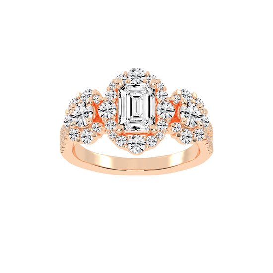 Halioneva Emerald Cut Halo Lab Diamond Ring