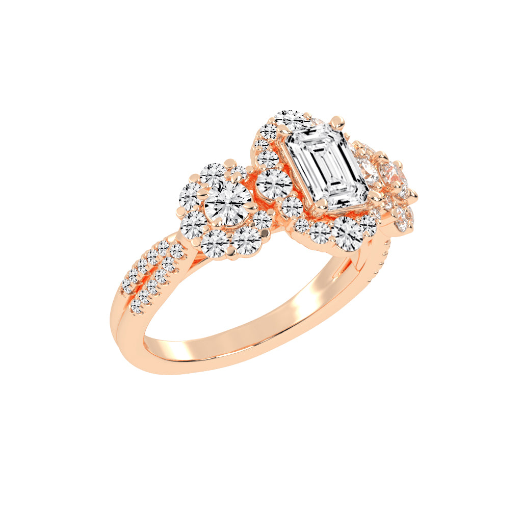 Halioneva Emerald Cut Halo Lab Diamond Ring