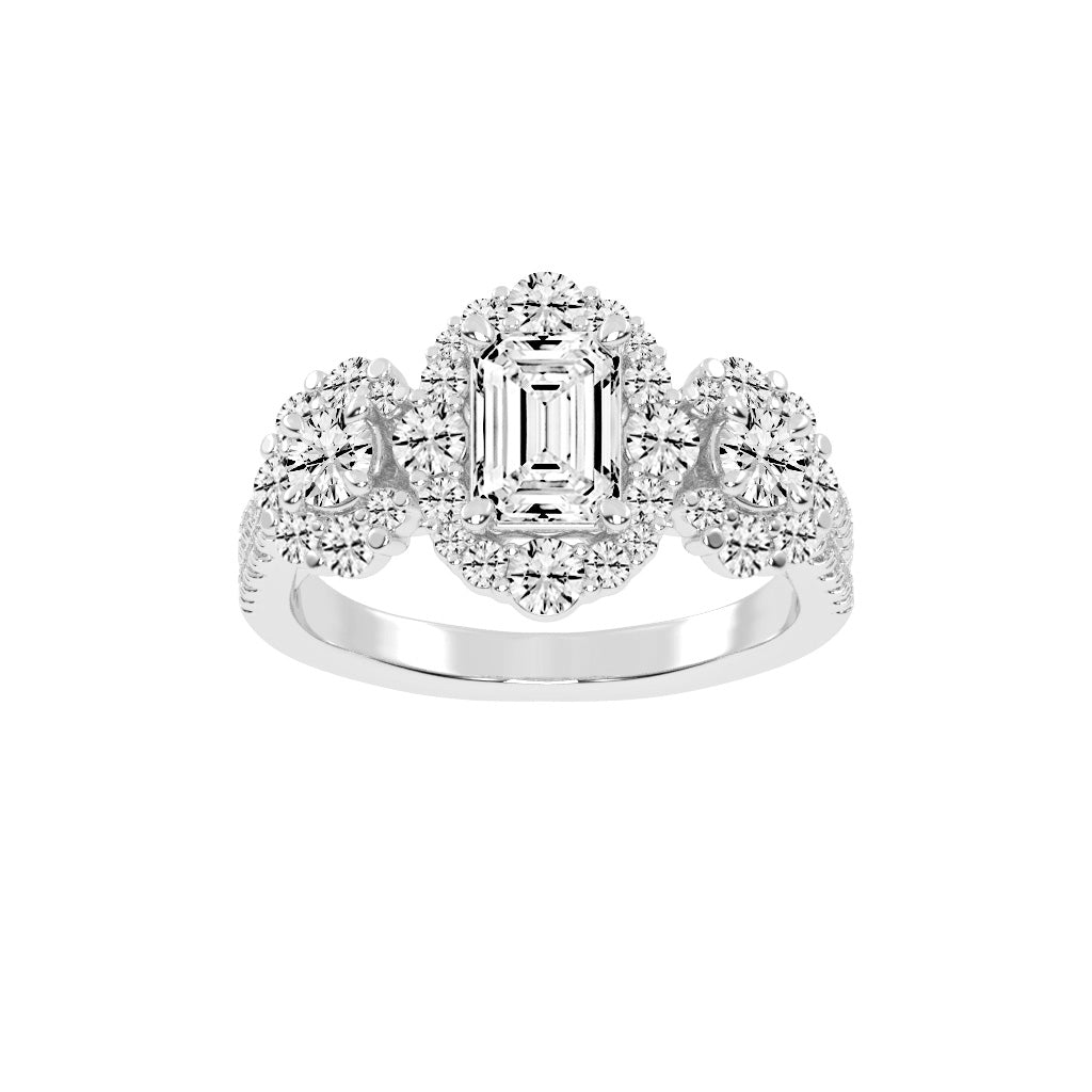 Halioneva Emerald Cut Halo Lab Diamond Ring