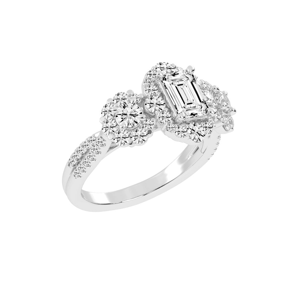 Halioneva Emerald Cut Halo Lab Diamond Ring