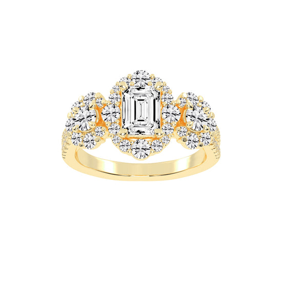 Halioneva Emerald Cut Halo Lab Diamond Ring