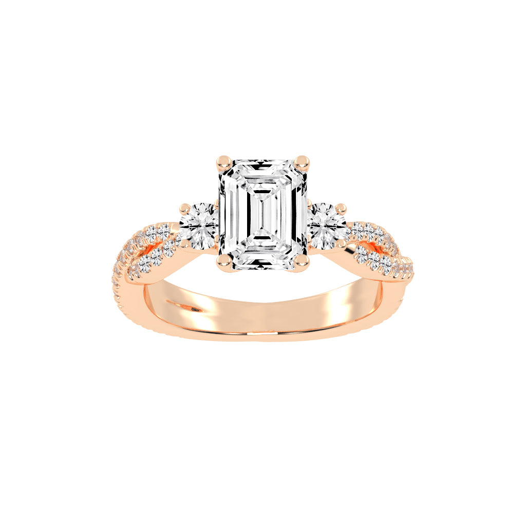 Solendine Emerald Cut Side Stone Lab Diamond Ring