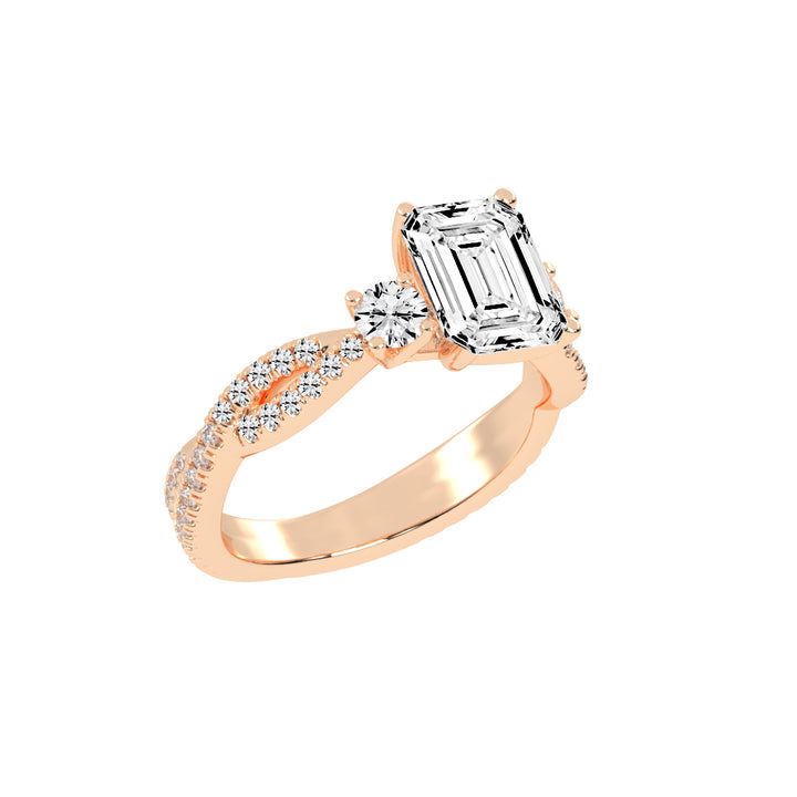 Solendine Emerald Cut Side Stone Lab Diamond Ring
