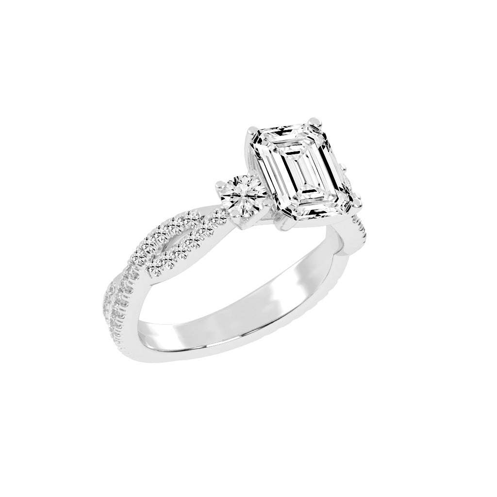 Solendine Emerald Cut Side Stone Lab Diamond Ring