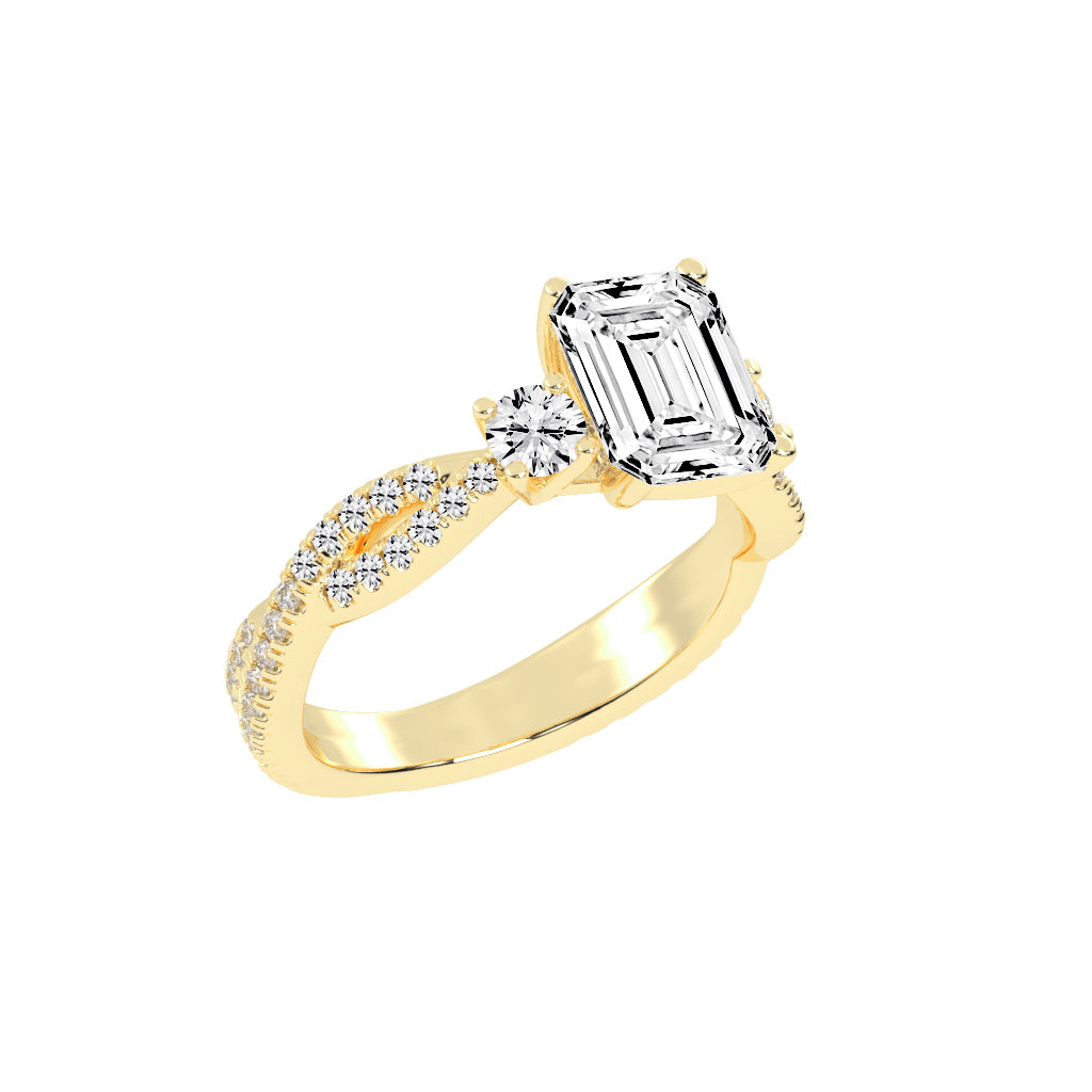 Solendine Emerald Cut Side Stone Lab Diamond Ring