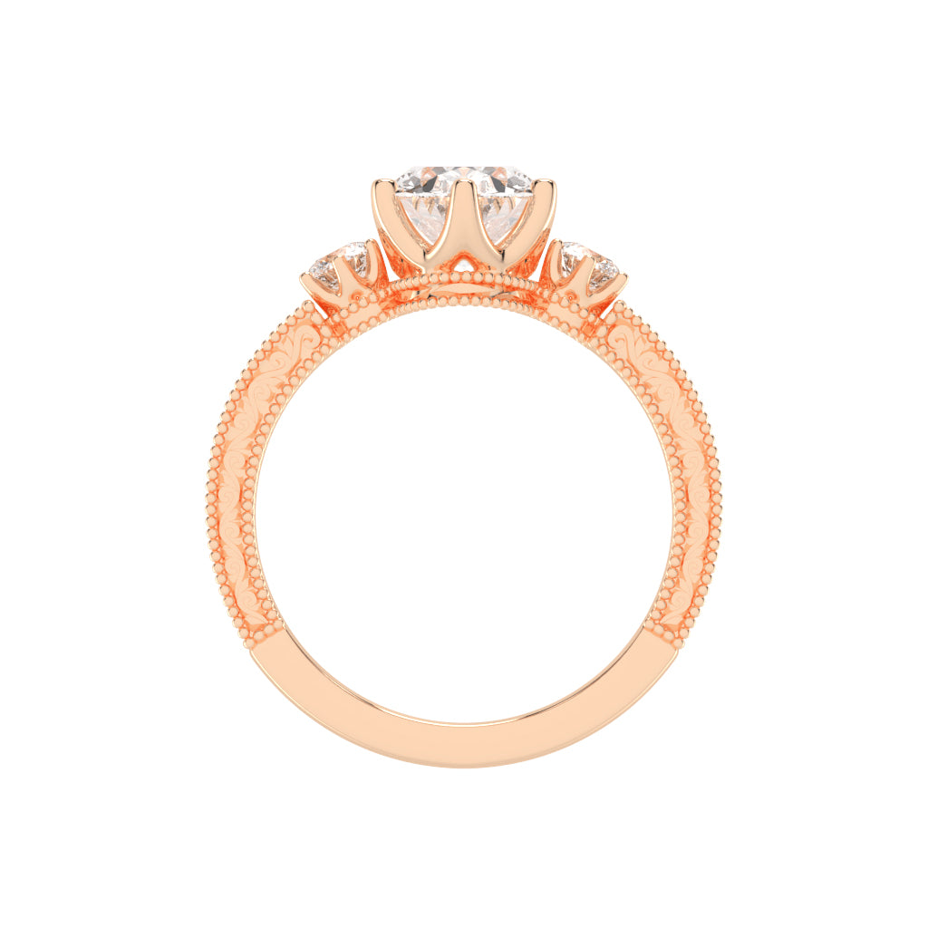 Trivoria Feligree Style Oval Cut Three Stone Lab Diamond Ring