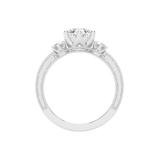 Trivoria Feligree Style Oval Cut Three Stone Lab Diamond Ring