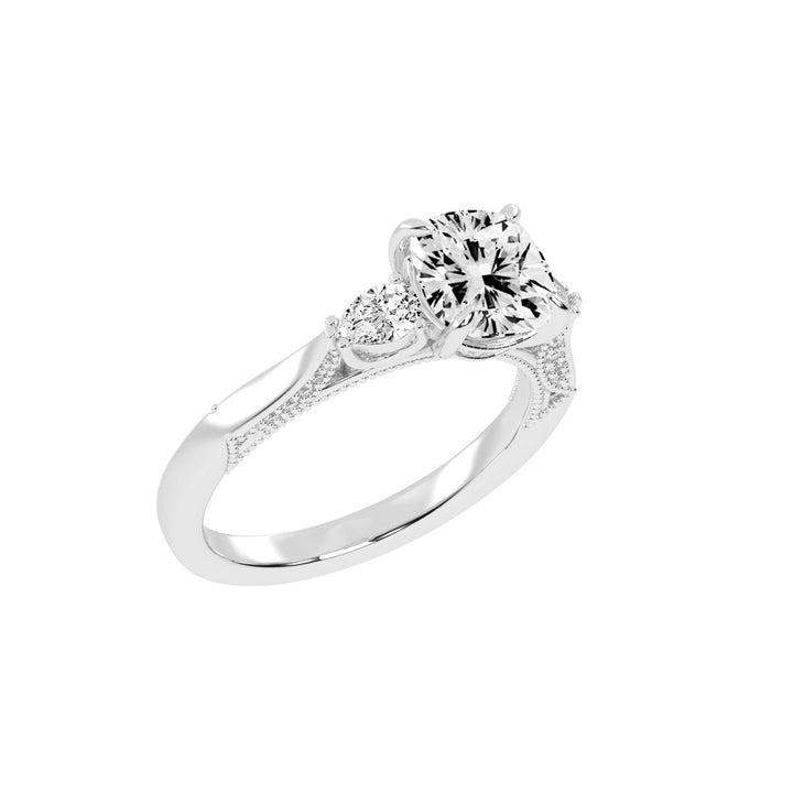 Trinova Three Stone Cushion Cut Lab Diamond Ring