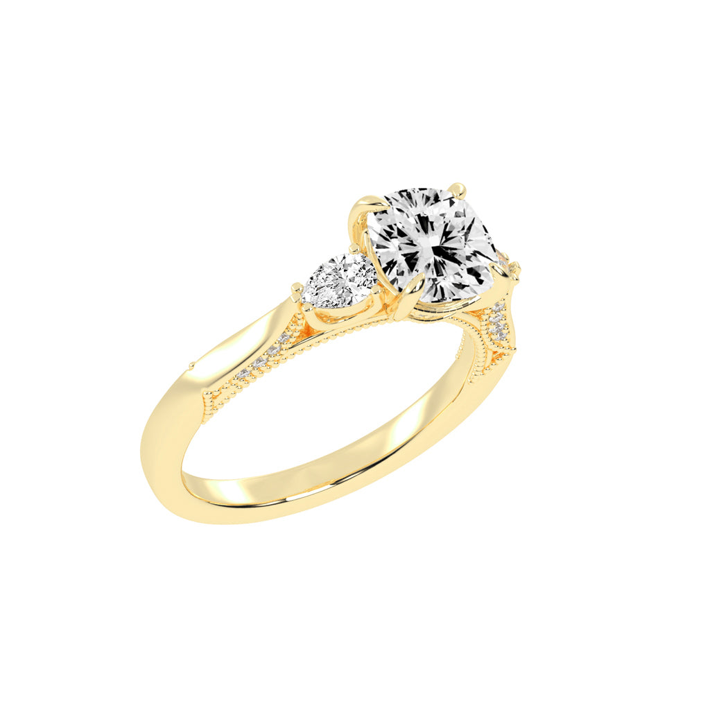 Trinova Three Stone Cushion Cut Lab Diamond Ring