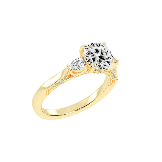 Trinova Three Stone Cushion Cut Lab Diamond Ring