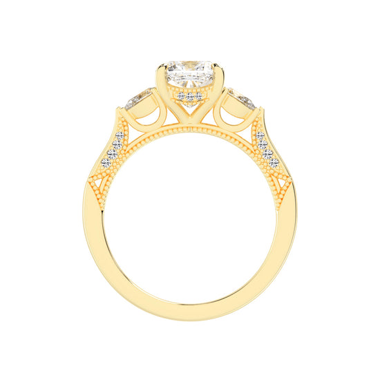 Trinova Three Stone Cushion Cut Lab Diamond Ring
