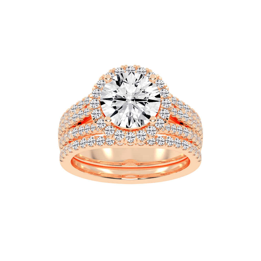 Halynara Four Shank Round Cut Halo Lab Diamond Ring