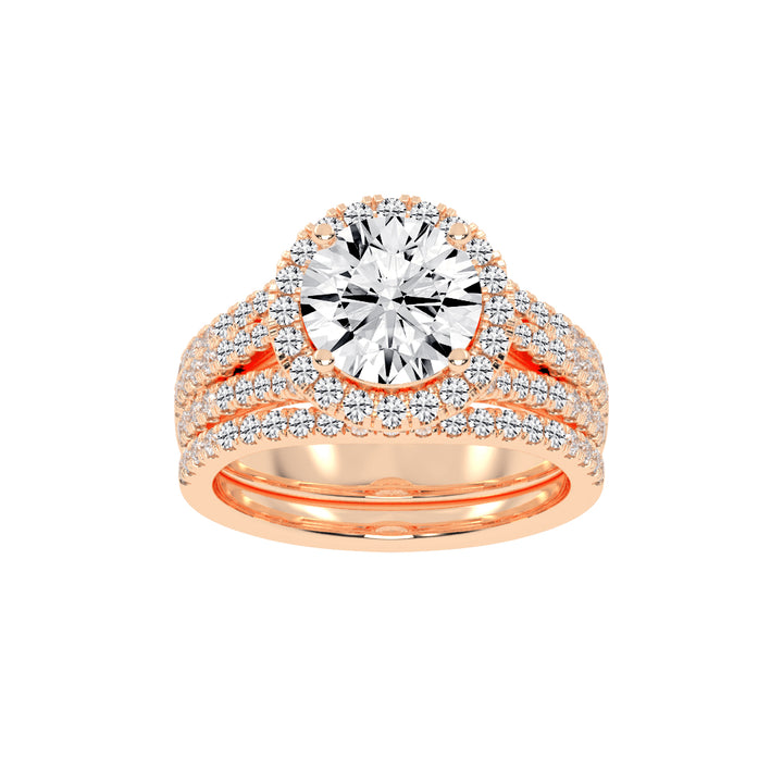 Halynara Four Shank Round Cut Halo Lab Diamond Ring