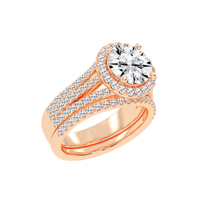 Halynara Four Shank Round Cut Halo Lab Diamond Ring