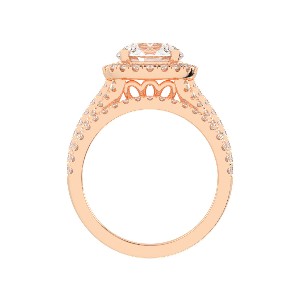 Halynara Four Shank Round Cut Halo Lab Diamond Ring