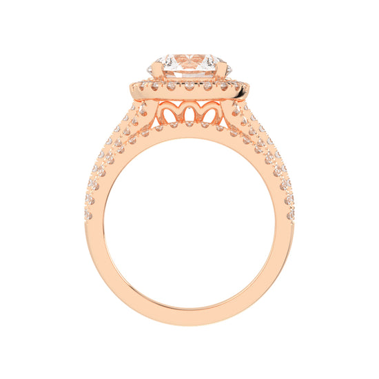 Halynara Four Shank Round Cut Halo Lab Diamond Ring