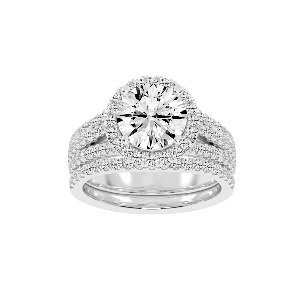 Halynara Four Shank Round Cut Halo Lab Diamond Ring